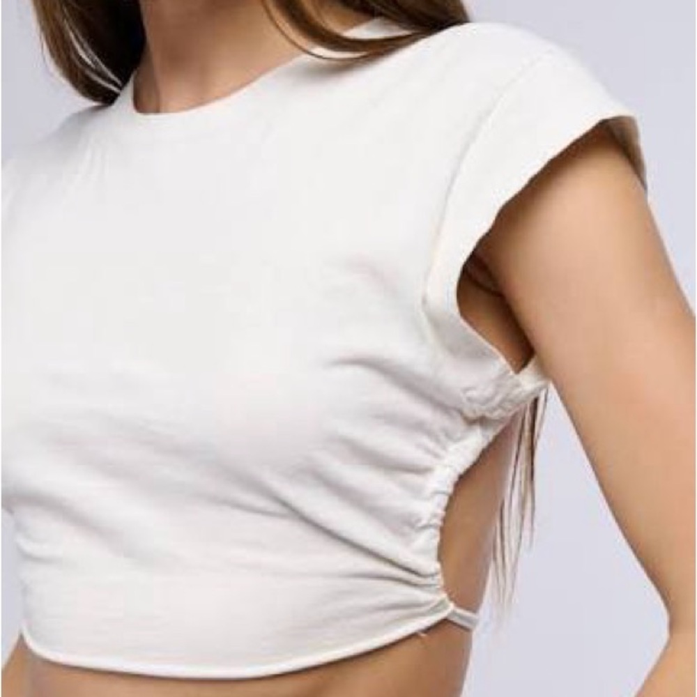 Cotton on White Crop Tee with back Side Cutout and tie detail size S